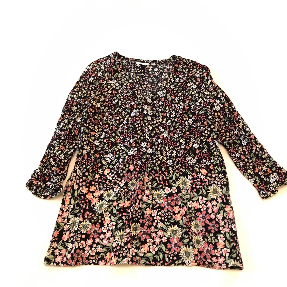 Black with pink floral top